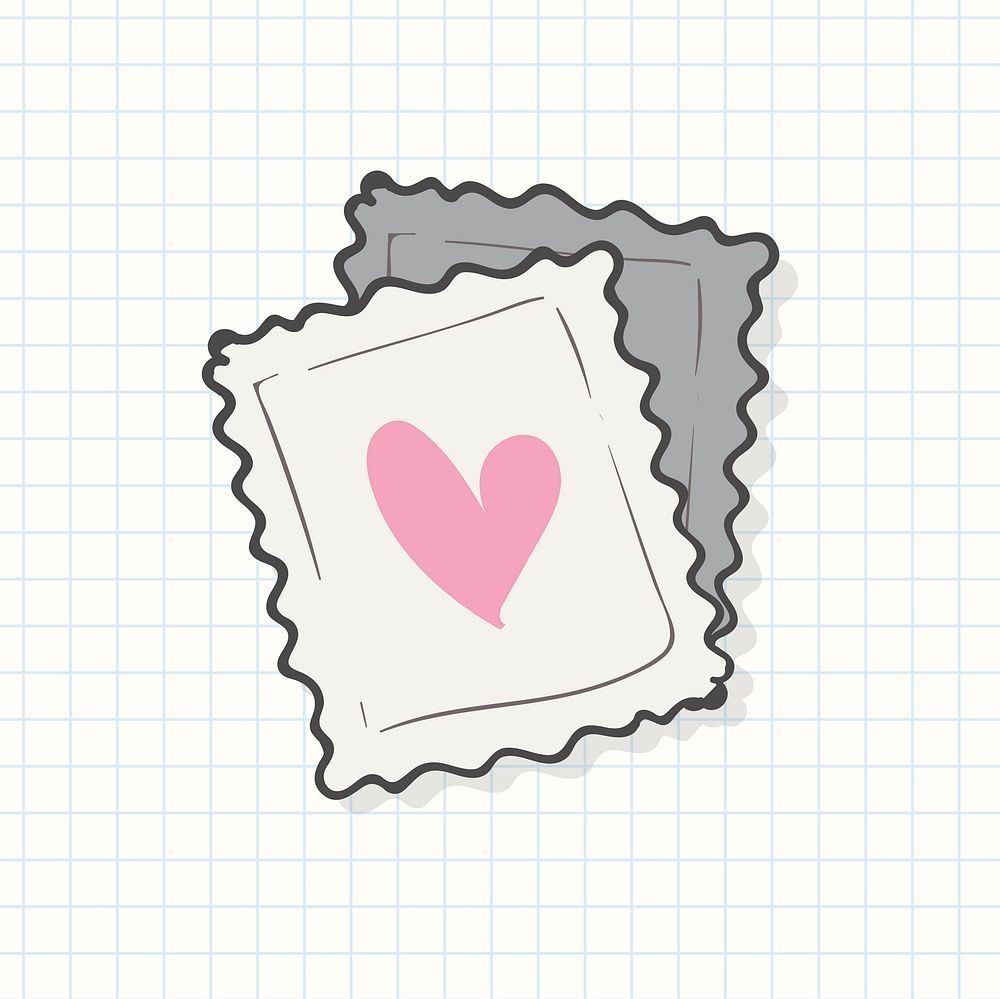 Pink heart hand drawn on stamp shaped paper note vector