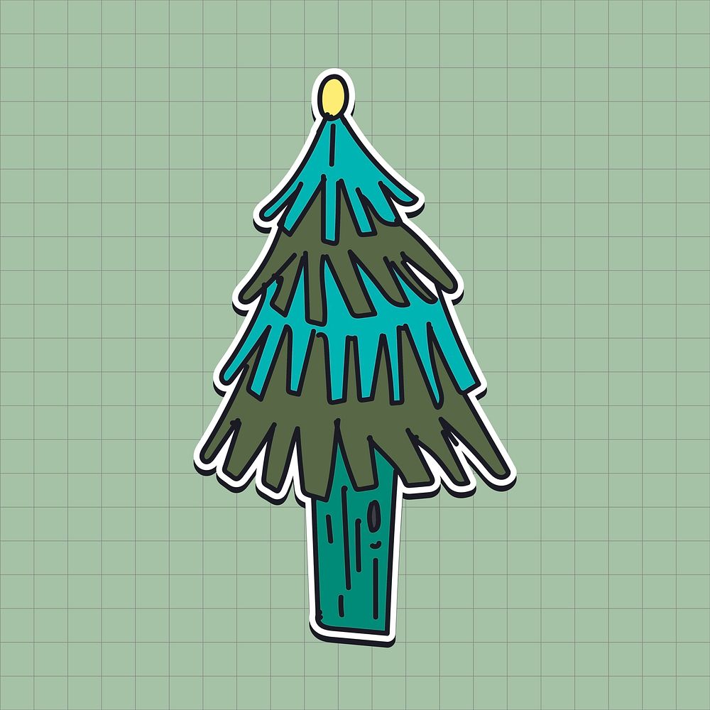 Hand drawn pine tree sticker vector