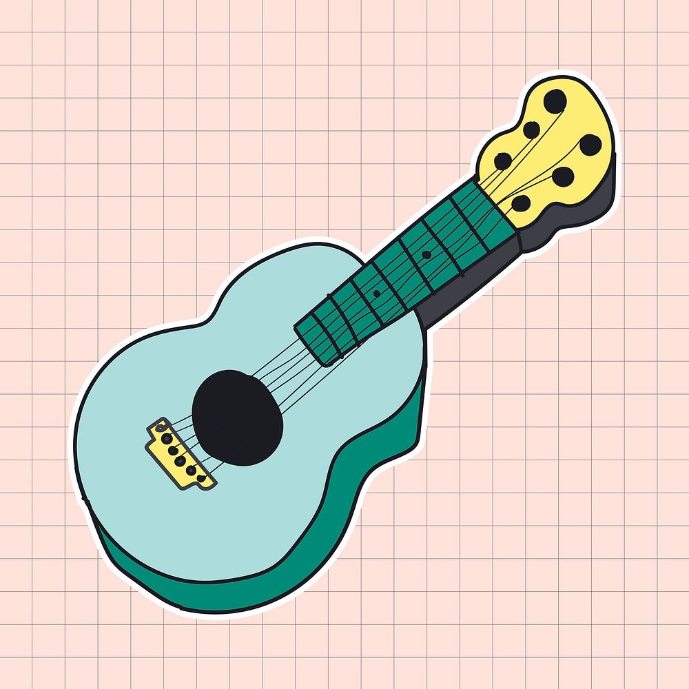 Hand drawn cute guitar sticker illustration
