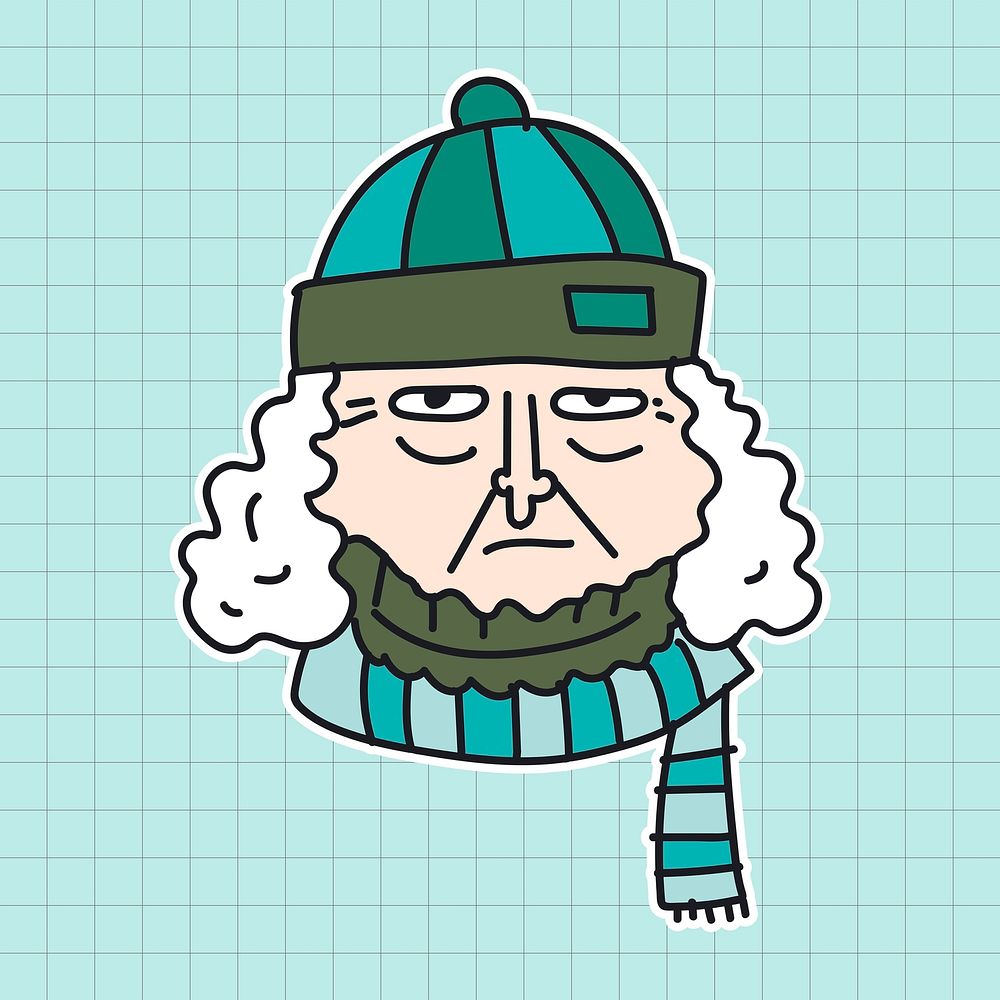 Elderly during wintertime sticker illustration