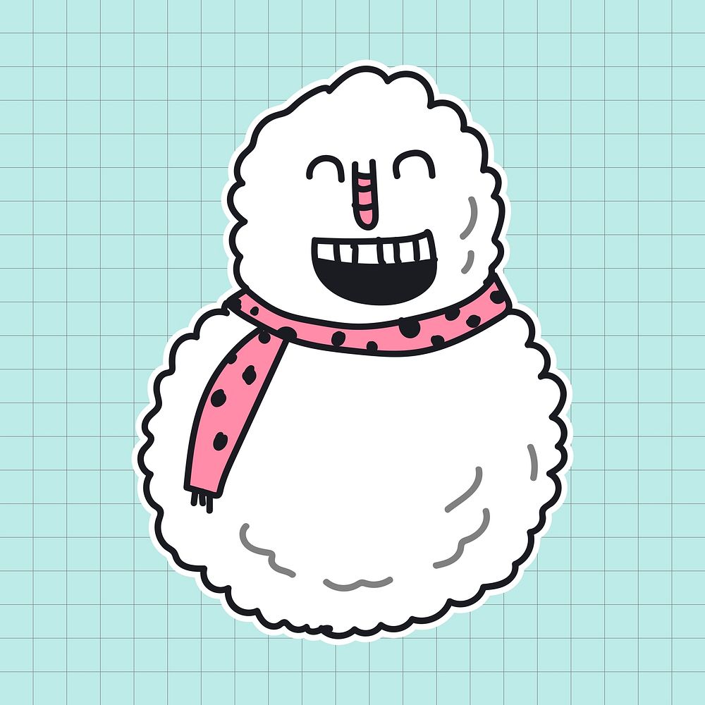 Snowman with pink polka dots scarf sticker illustration