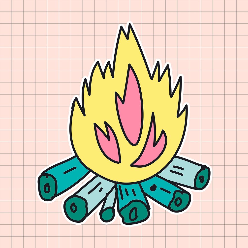 Hand drawn campfire sticker illustration