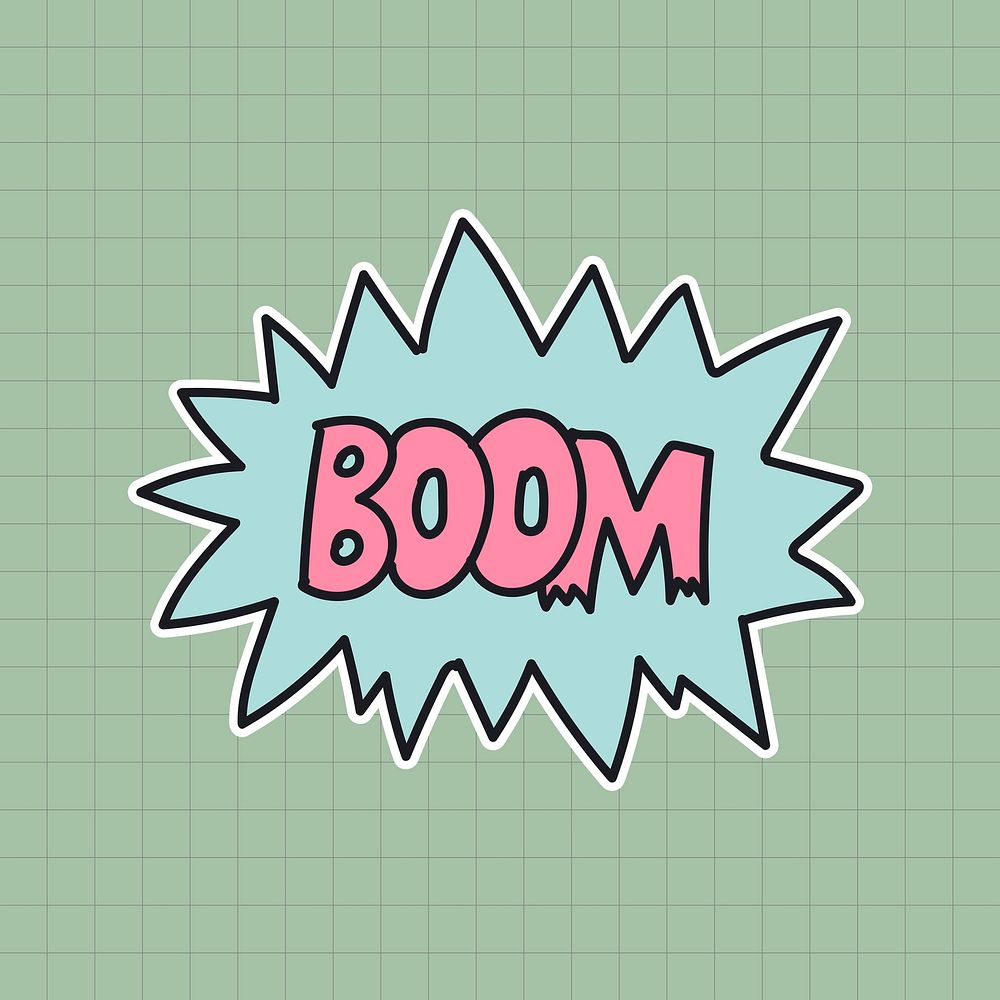 Boom word in an exploding bubble sticker illustration