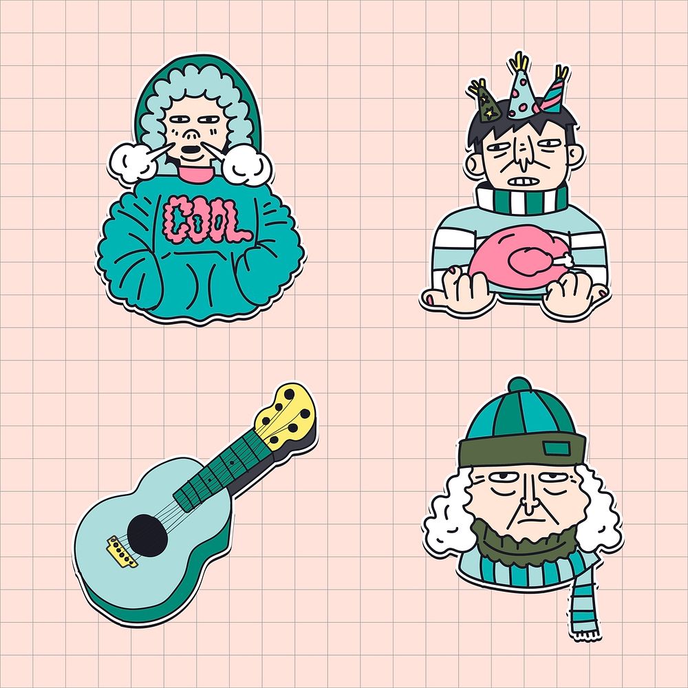Hand drawn winter stickers collection vector