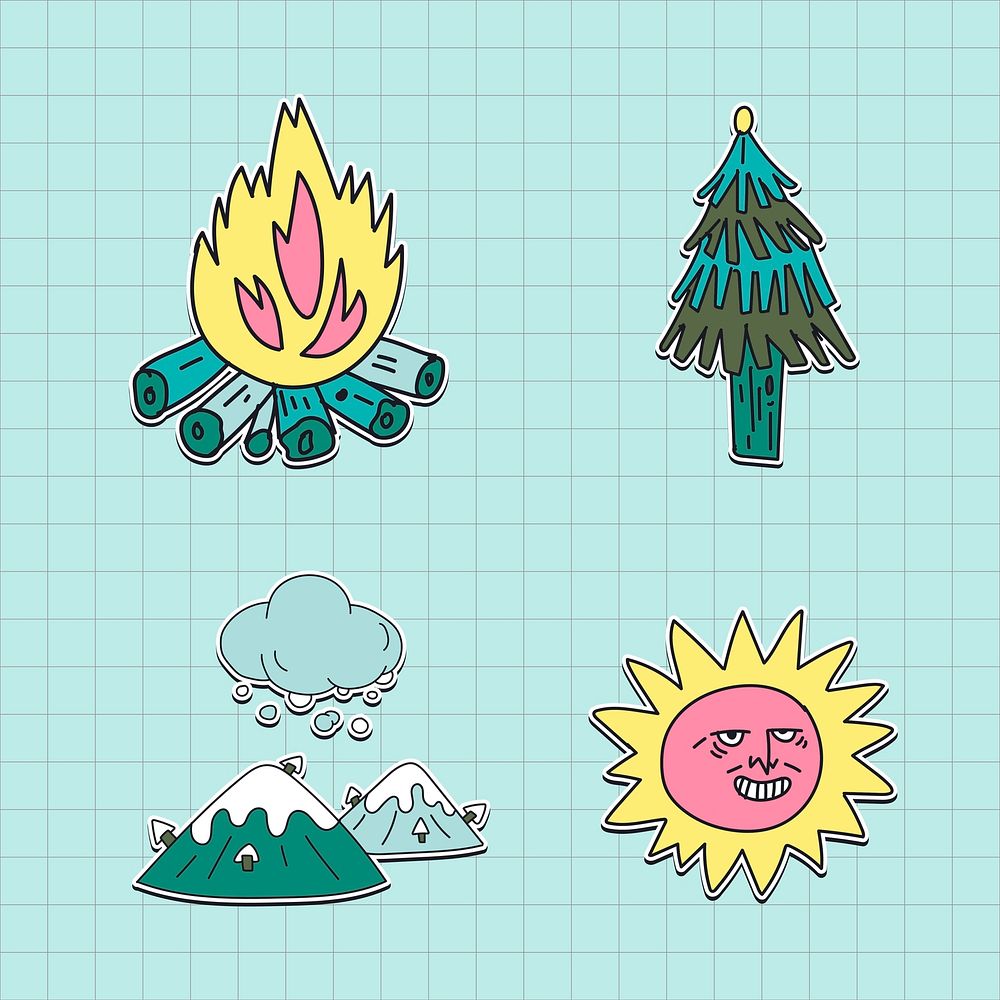 Hand drawn winter woods stickers collection vector