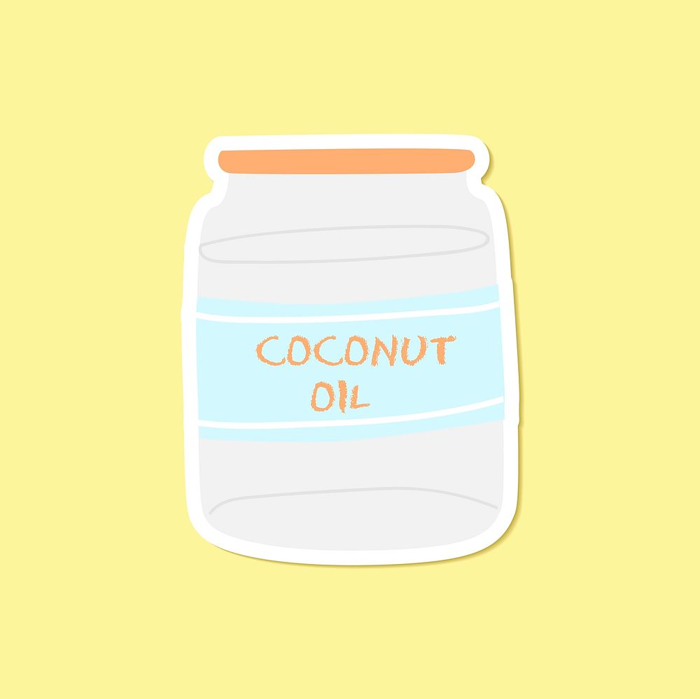 Coconut oil in a glass jar healthy ingredient sticker vector