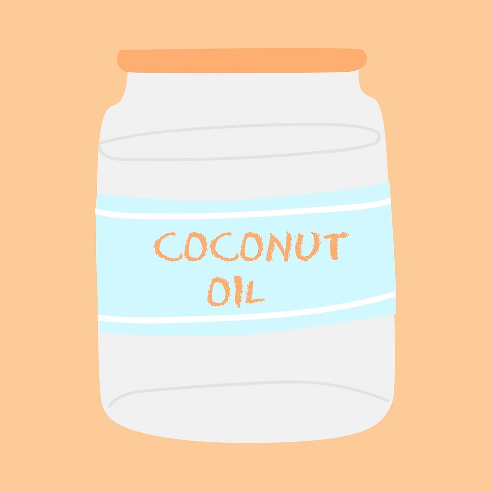 Coconut oil in a glass jar healthy ingredient sticker illustration
