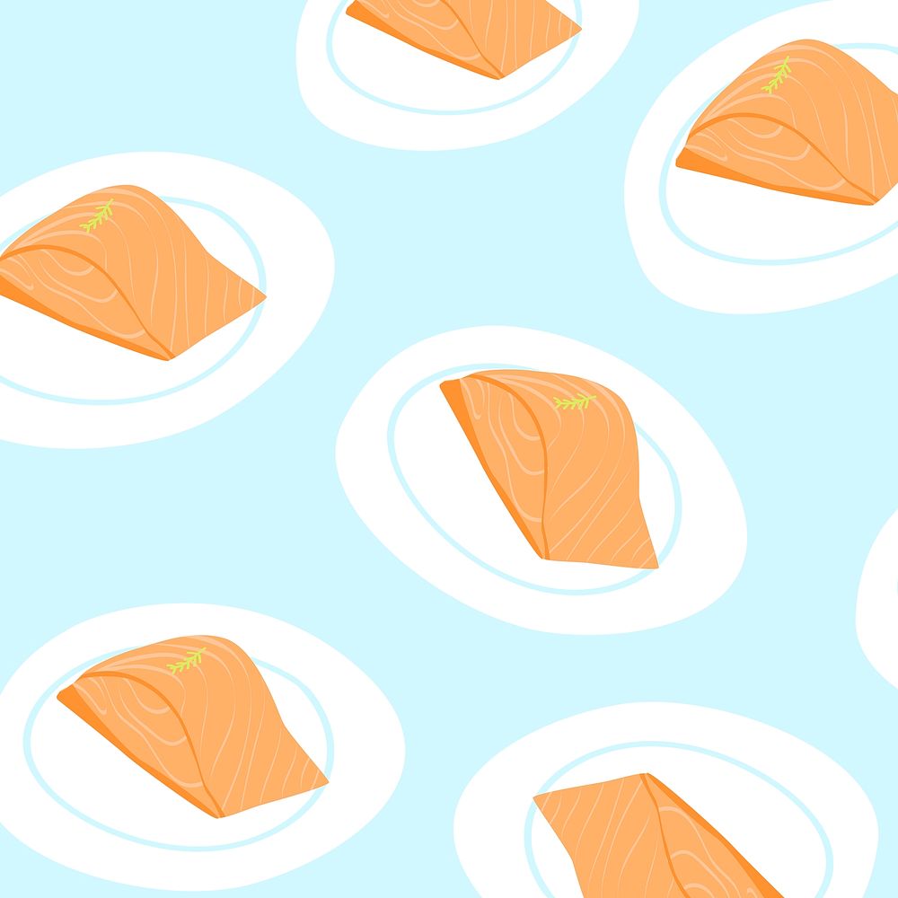 Fresh raw salmon on plate pattern background illustration