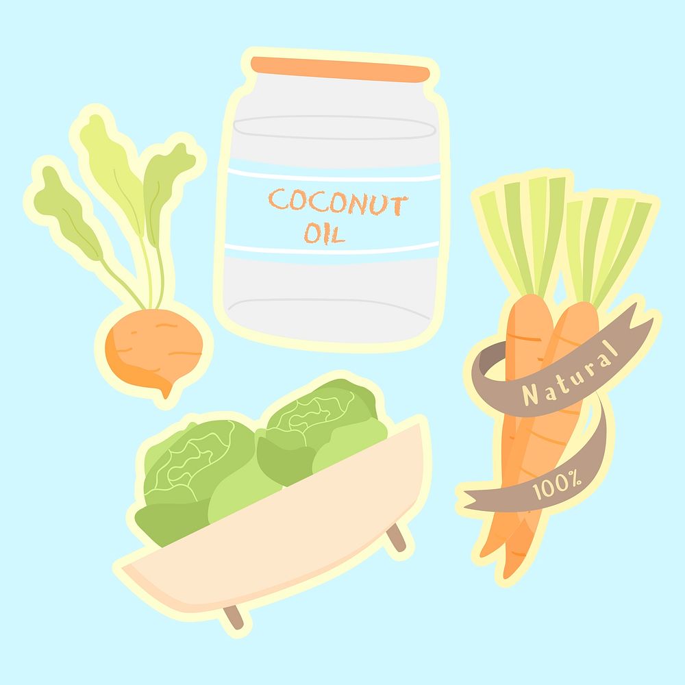 Natural 100% food collection illustration