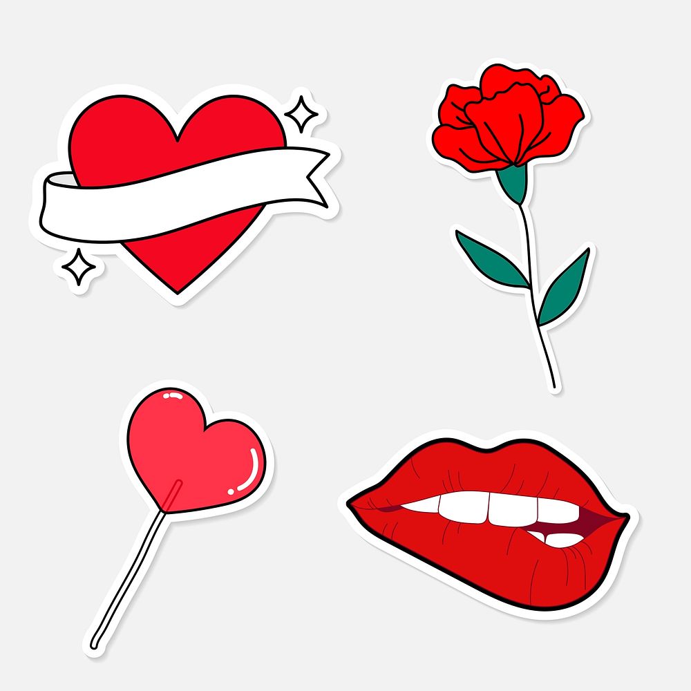 Red sticker doodle collection vector