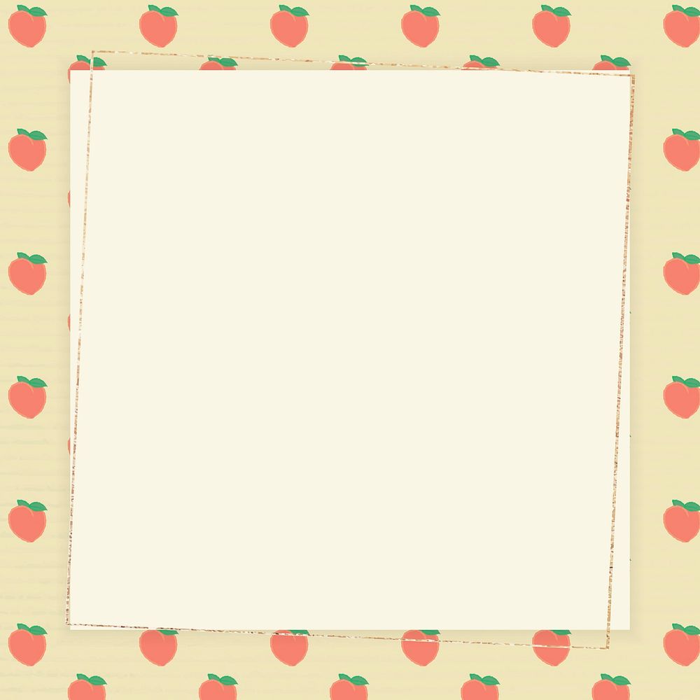 Gold frame on hand drawn peach pattern social template vector