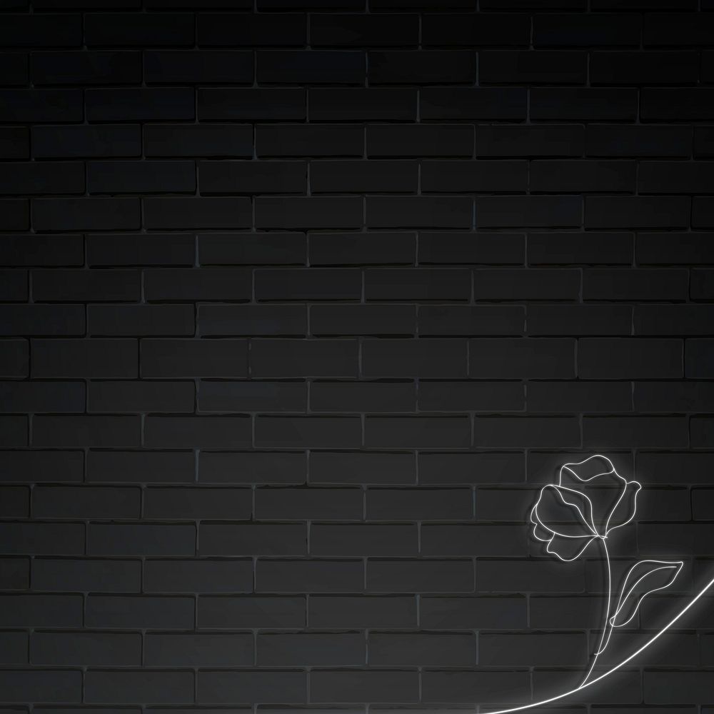 Neon lights flower on black brick wall illustration