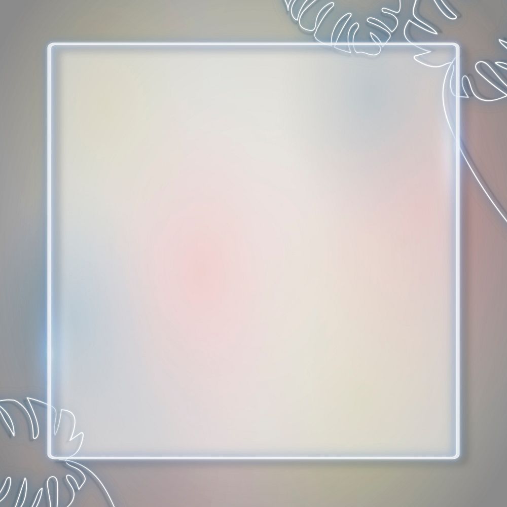 Neon lights rectangle frame with Monstera deliciosa or Swiss cheese leaves vector