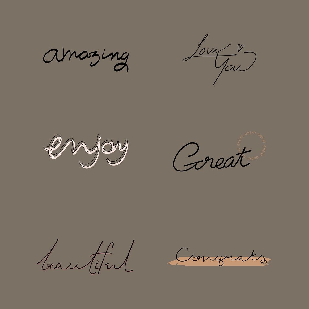 Motivational words in minimal handwritten typography vector