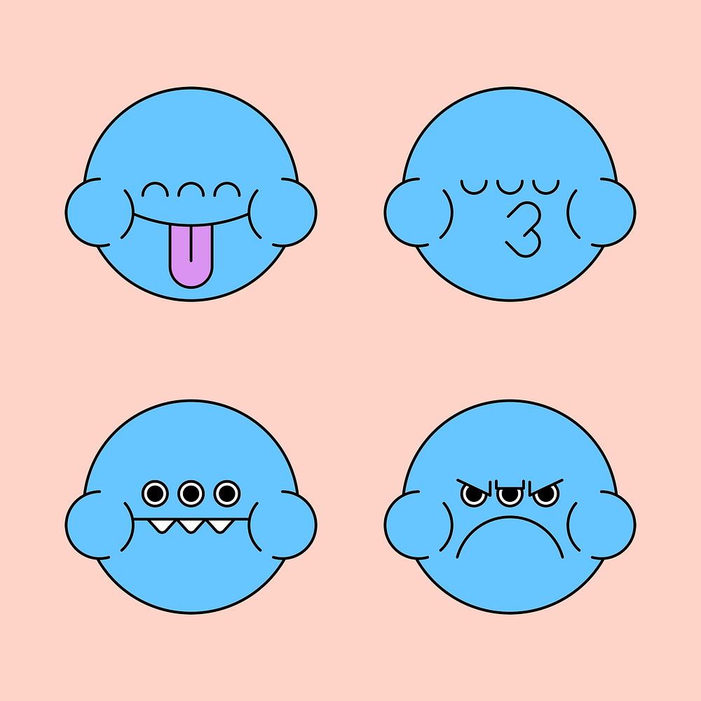 Blue monster frog emoji sticker set template