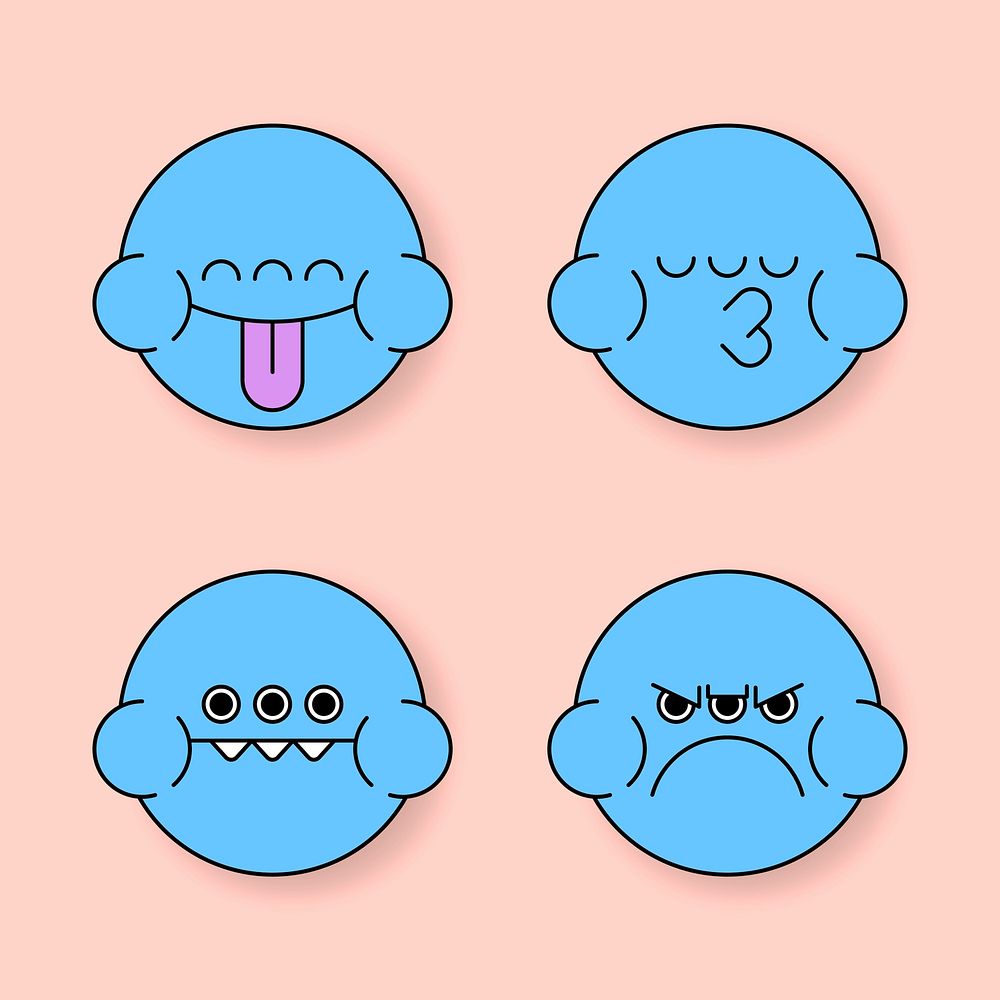 Blue monster frog emoji sticker set vector