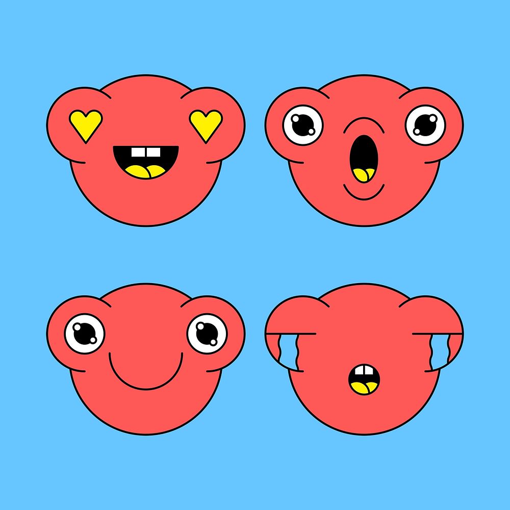 Red monster frog emoticon sticker set template