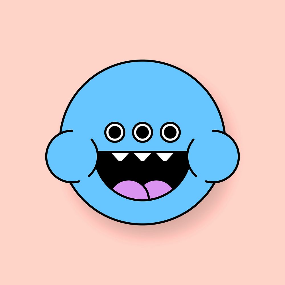 Funky blue monster frog emoji sticker vector
