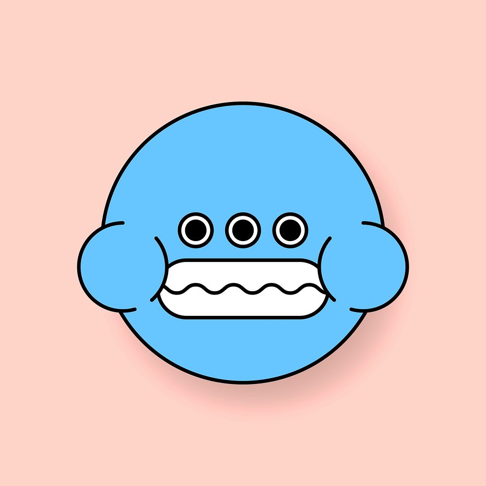 Funky blue monster frog emoji sticker vector