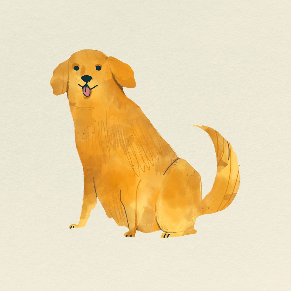 Golden Retriever dog drawing on pastel yellow background