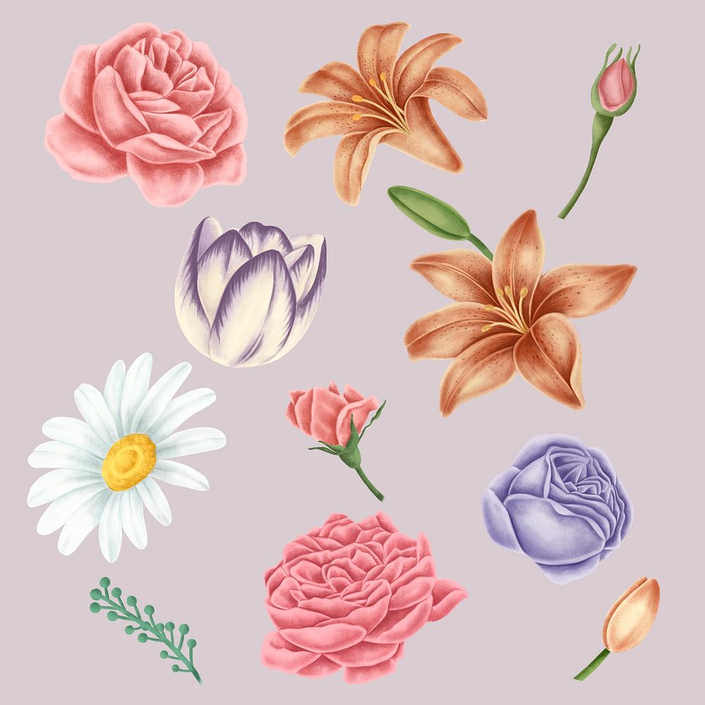 Vintage flower element collection illustration mockup