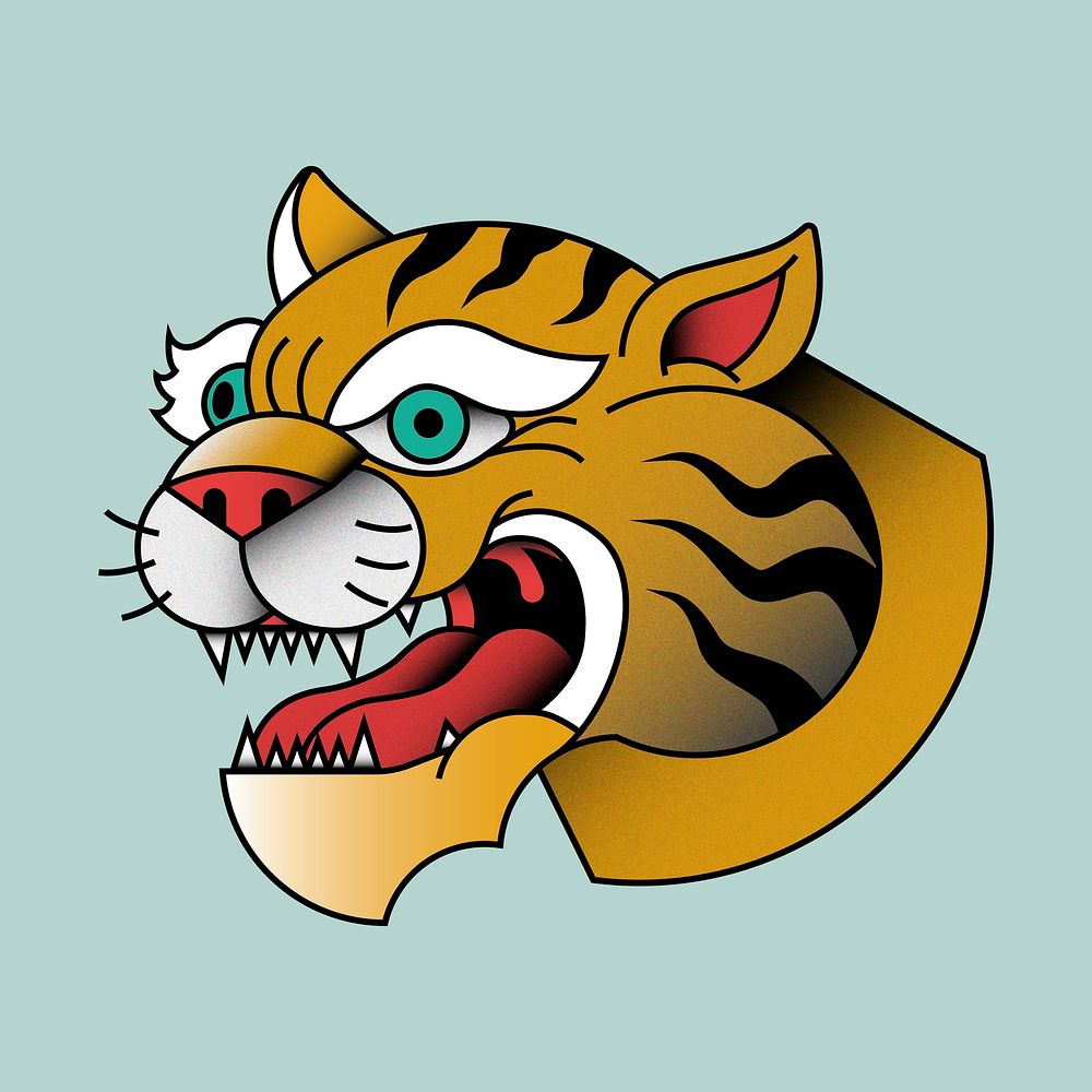 Traditional tiger sticker isolated on blue background illustration