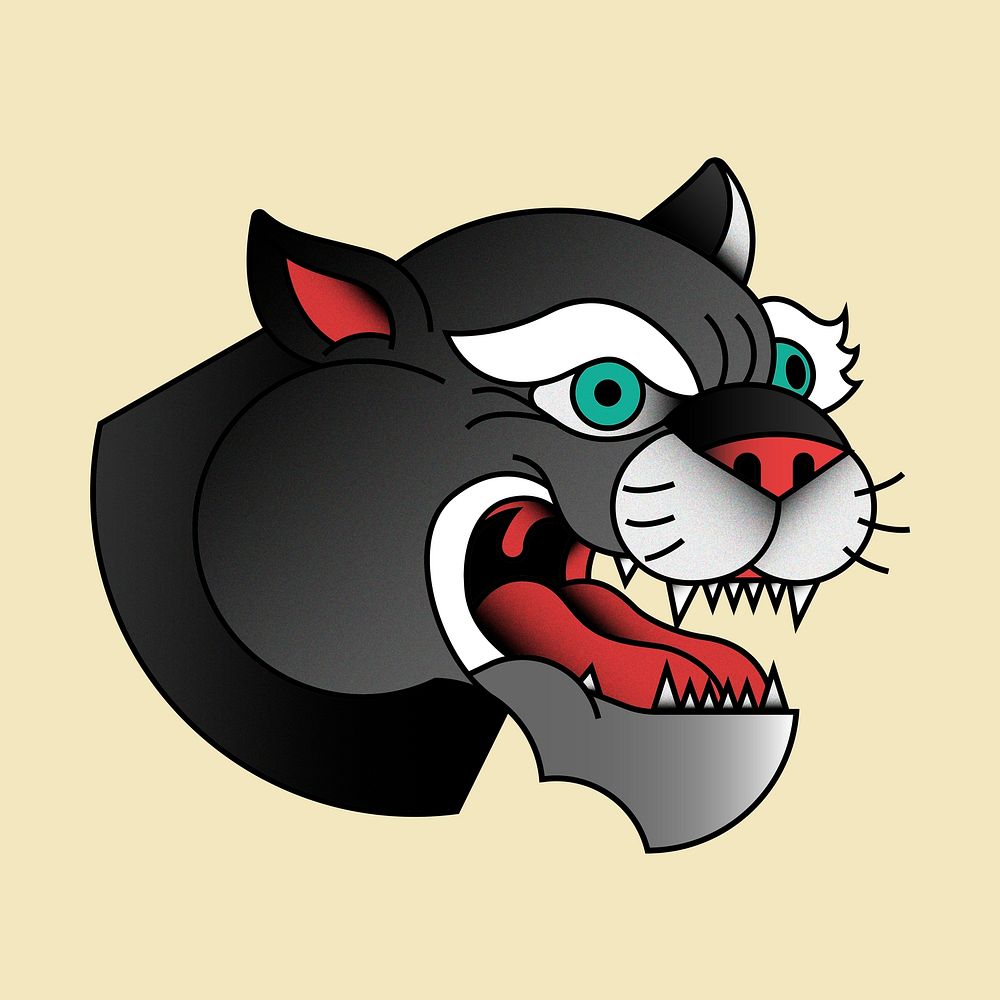 Traditional panther sticker isolated on beige background illustration