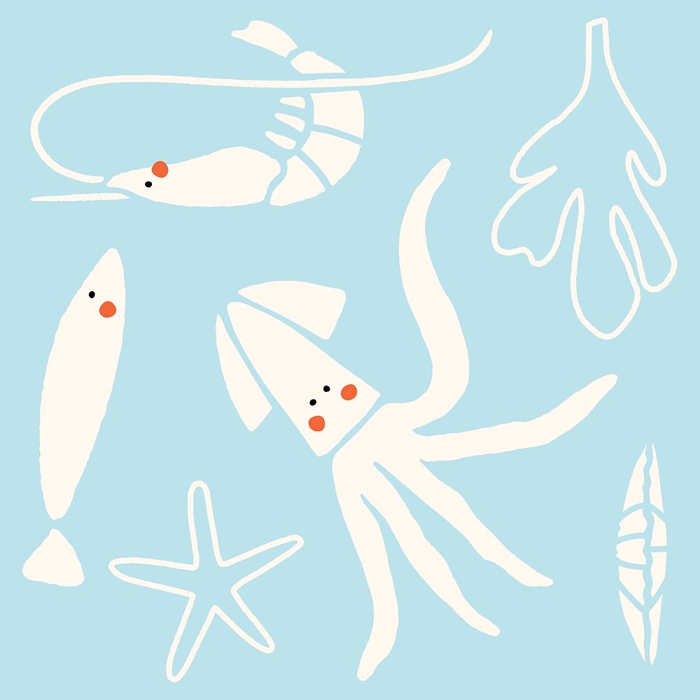 Hand drawn underwater animal collection template illustration