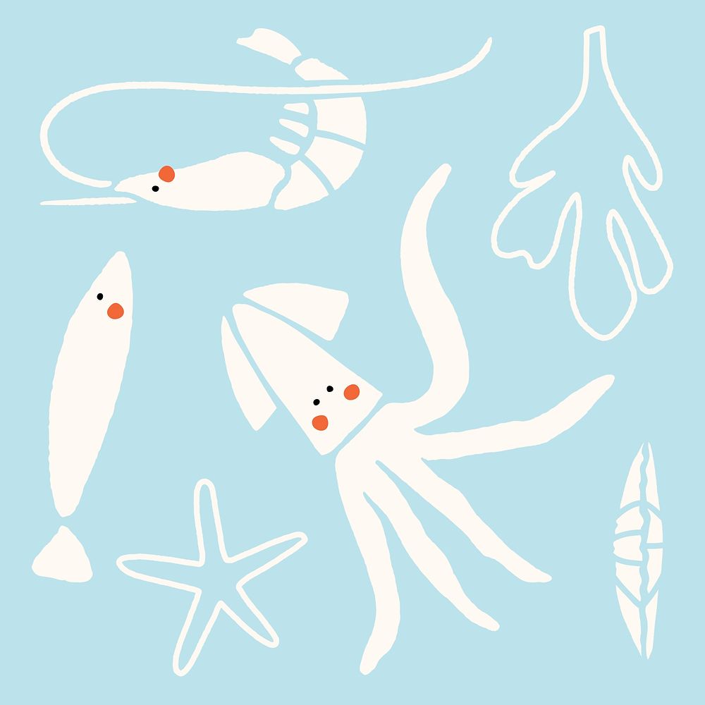 Hand drawn underwater animal collection vector