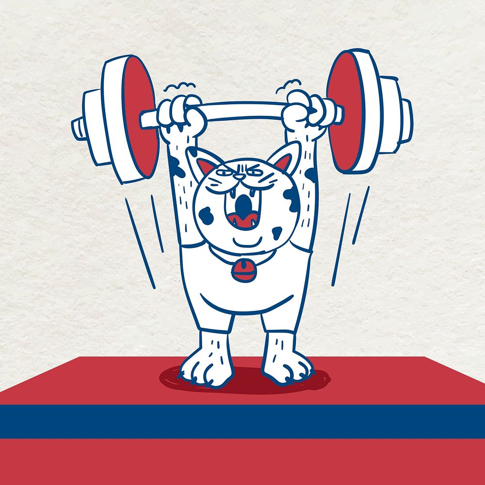 Cat weightlifter lifting a barbell illustration