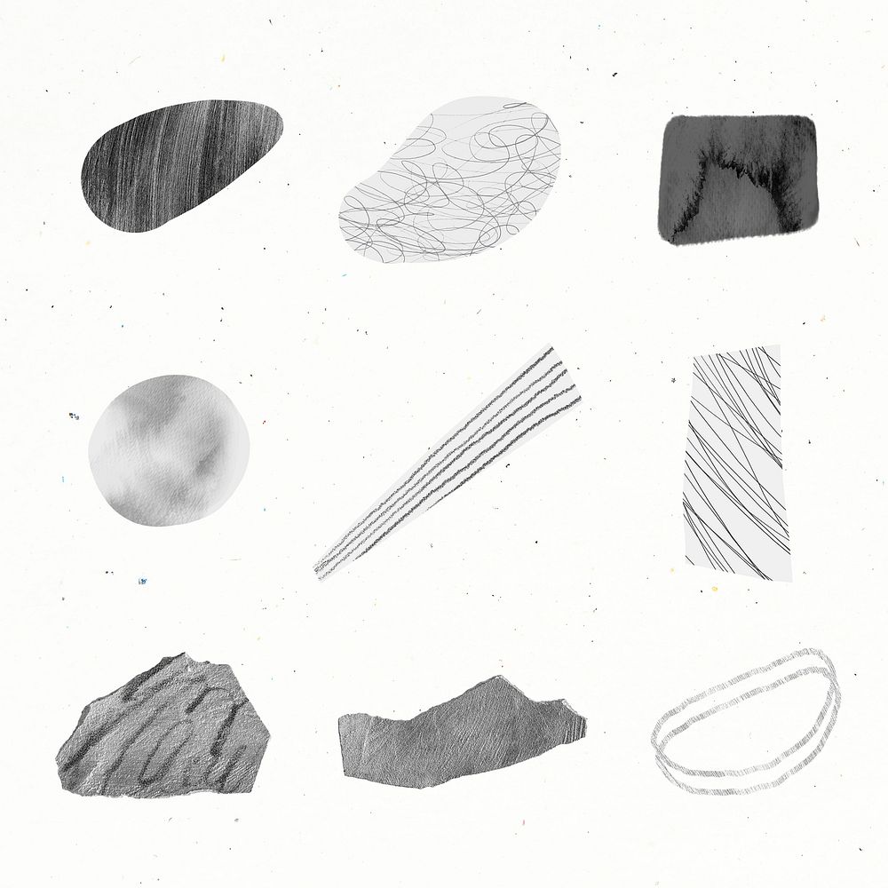Scribble strokes and gray stone textures design element collection