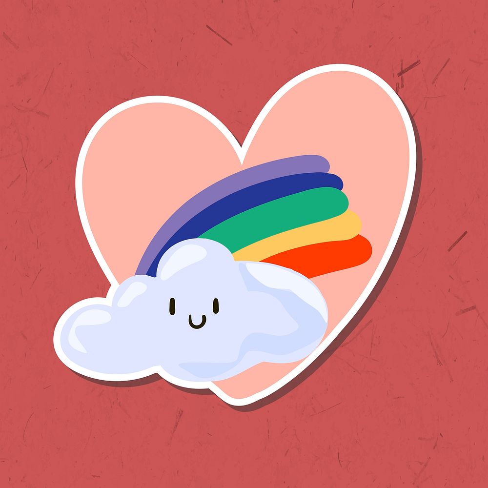 Cute rainbow over the cloud sticker design element