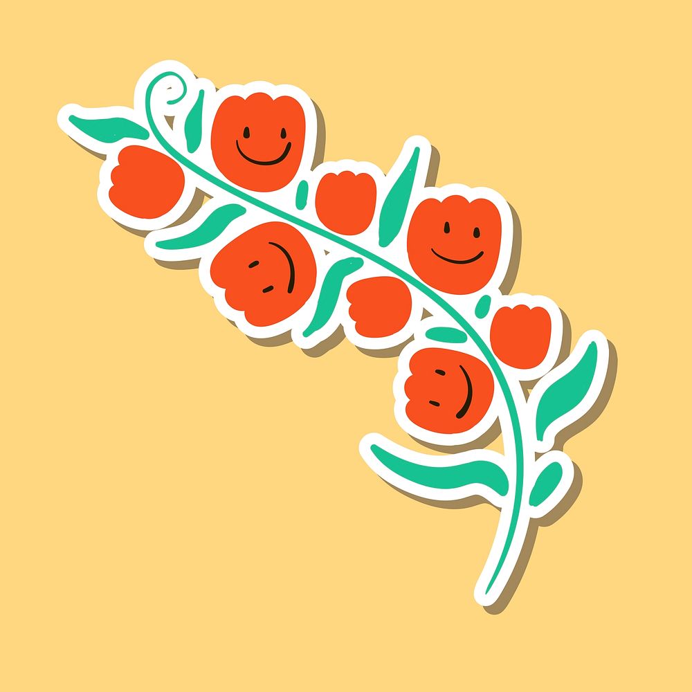 Cute smiling red flower sticker design element