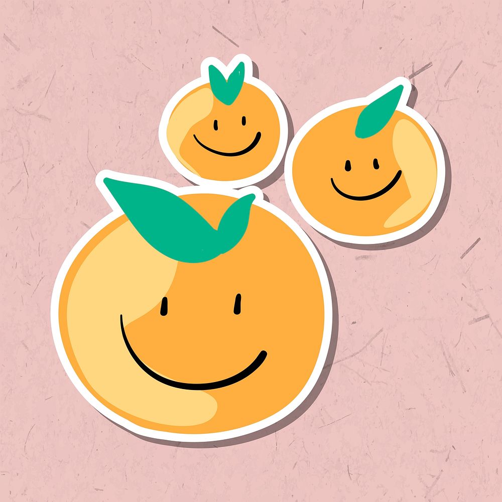 Cute smiling tangerine sticker design element vector