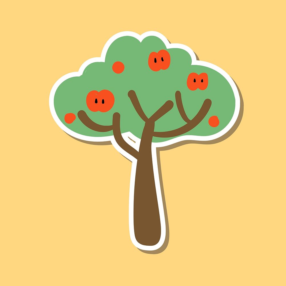 Cute apple tree sticker design element