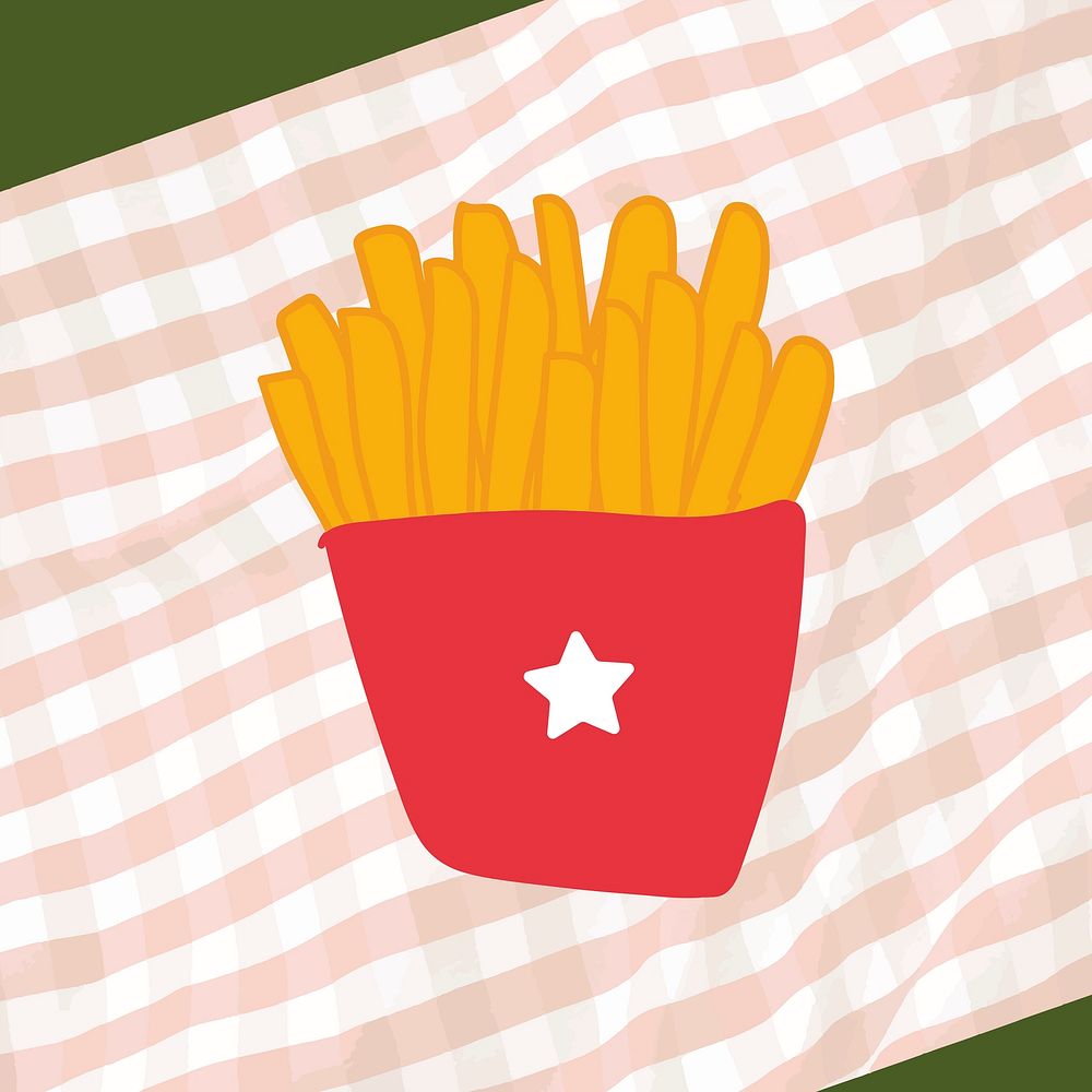 Cute fries doodle sticker vector