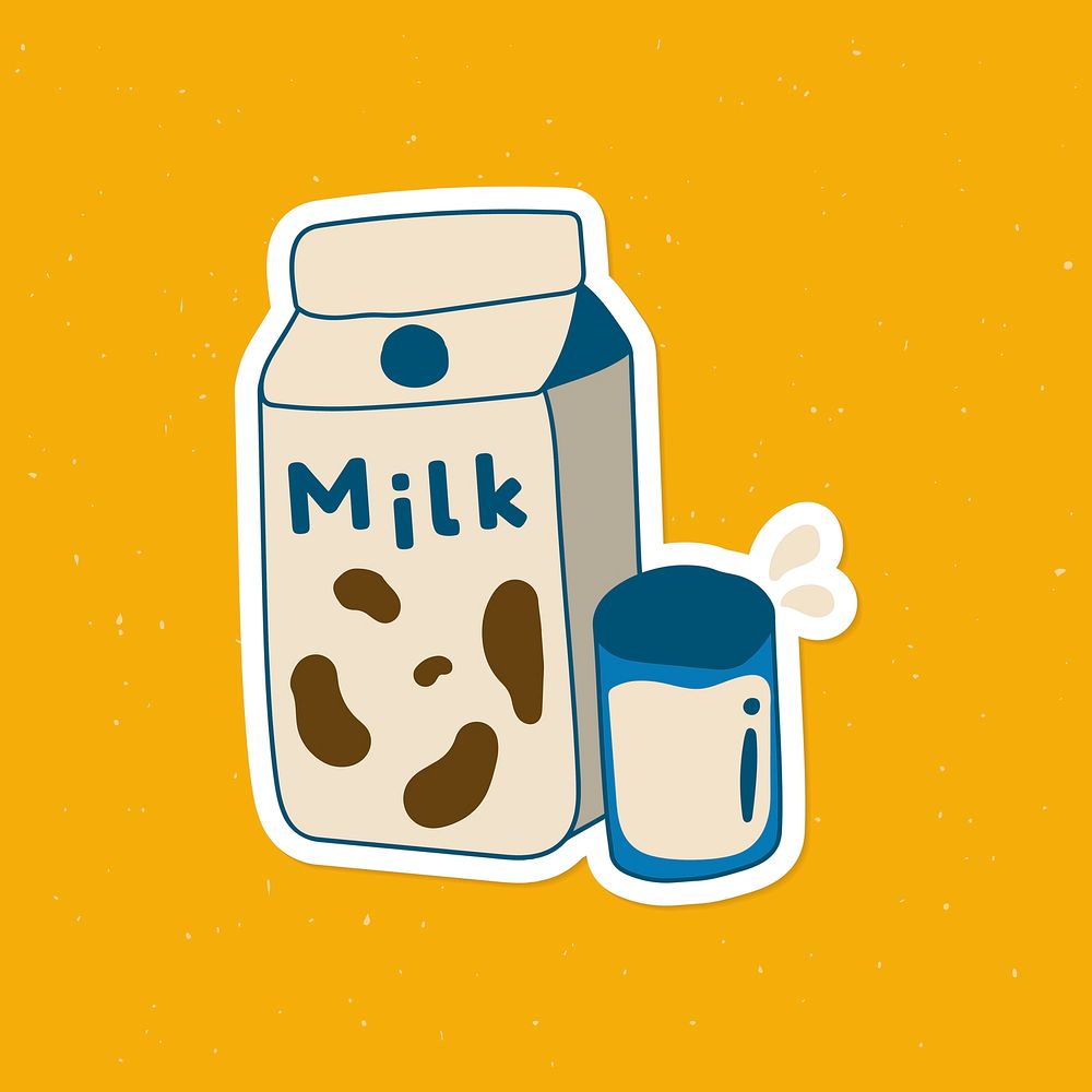 Cute milk carton doodle sticker with a white border vector