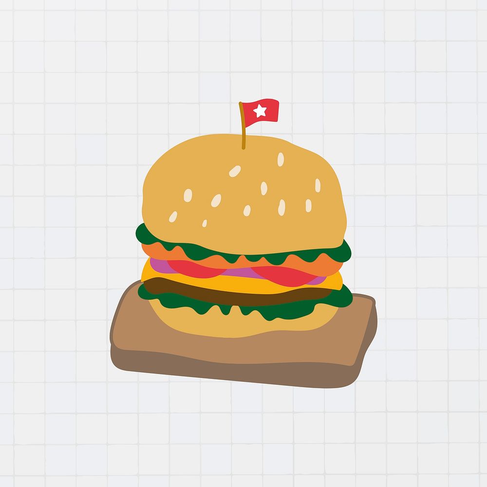 Cute hamburger doodle sticker vector