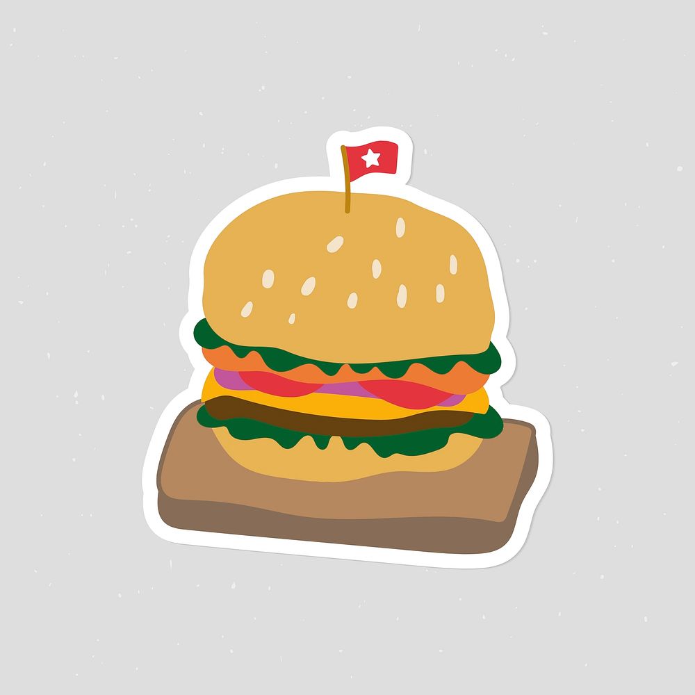 Cute hamburger doodle sticker with a white border vector