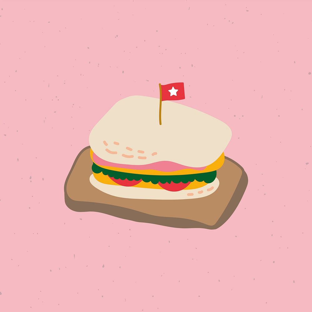Cute club sandwich doodle sticker vector