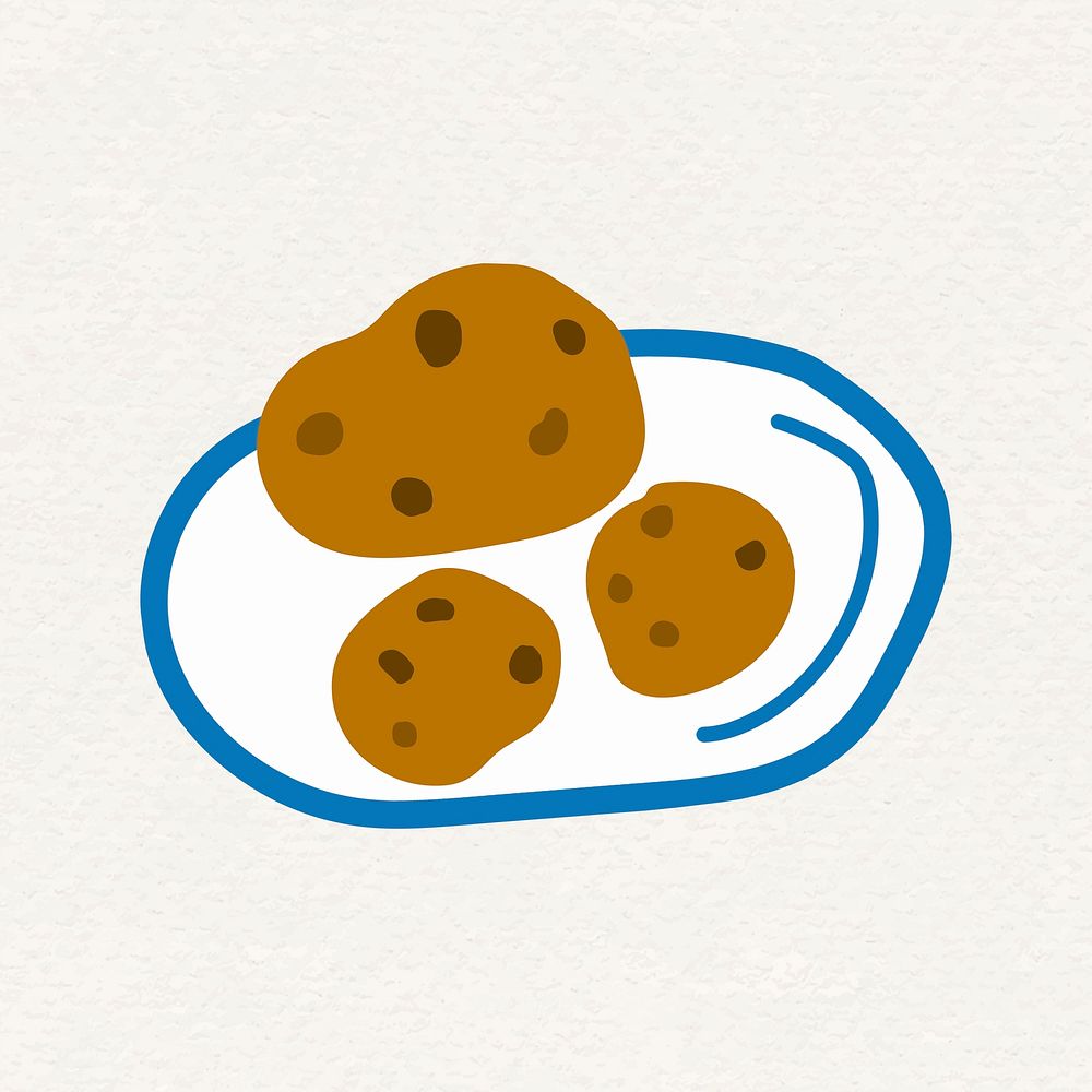 Cute chocolate chip cookies doodle sticker vector