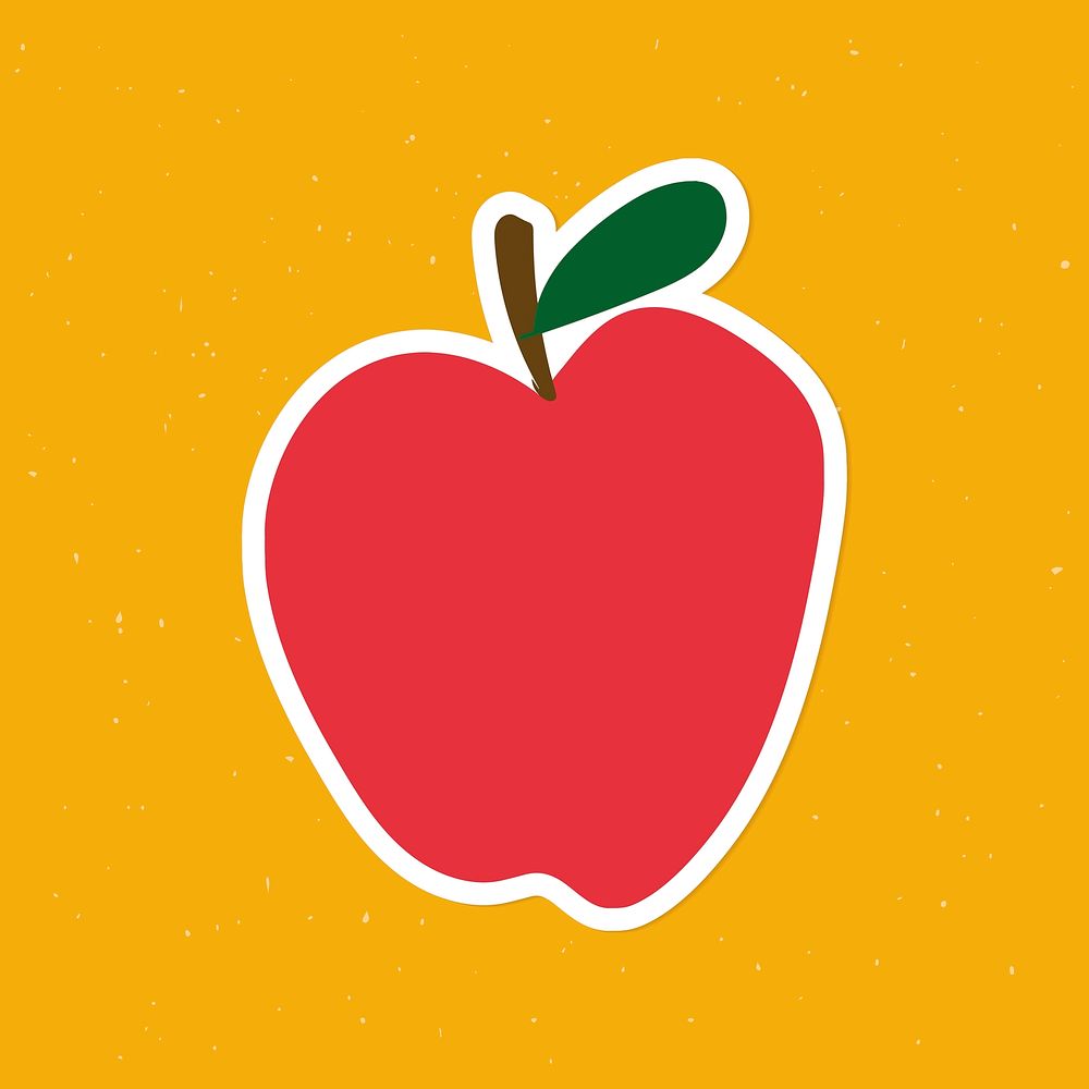 Cute red apple doodle sticker with a white border vector