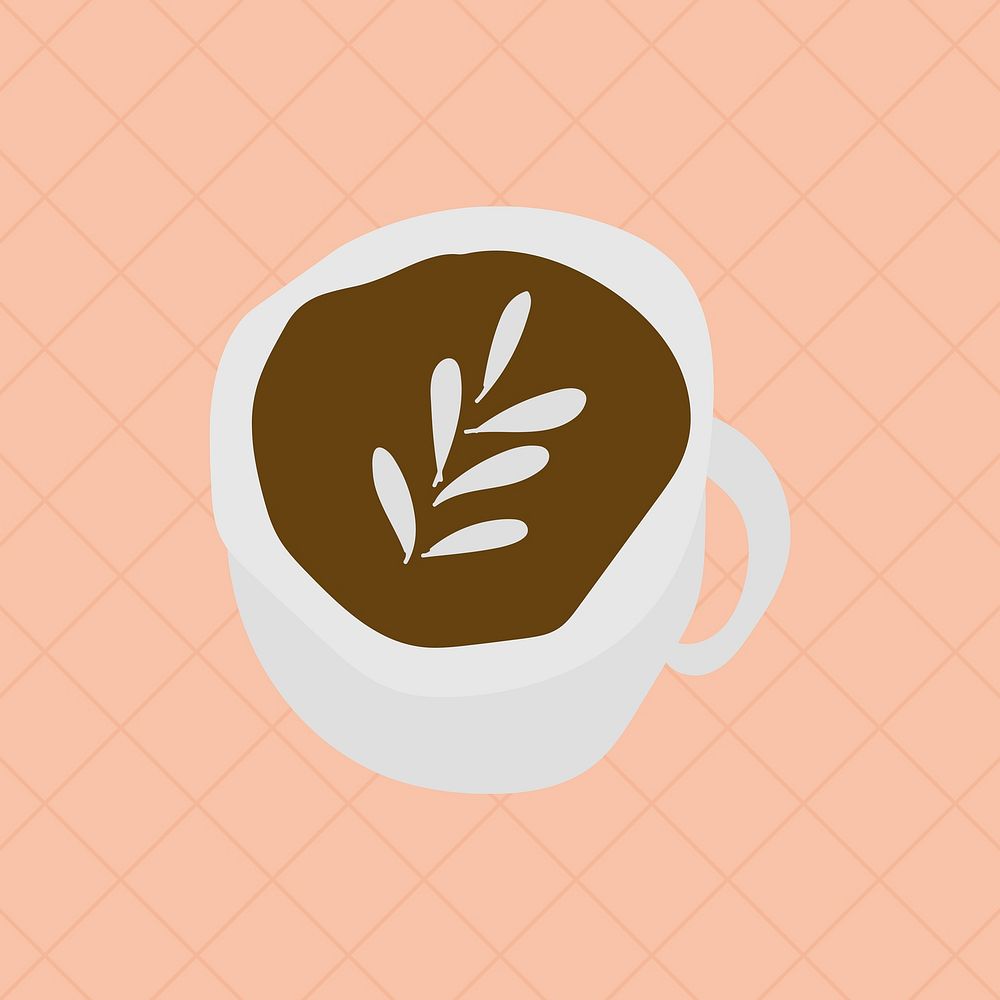 Latte art coffee doodle sticker vector