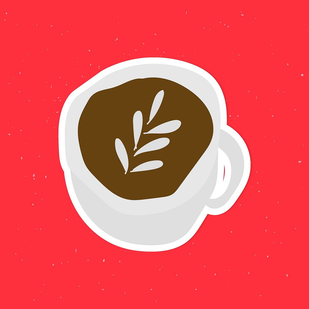 Latte art coffee cup doodle sticker with a white border vector