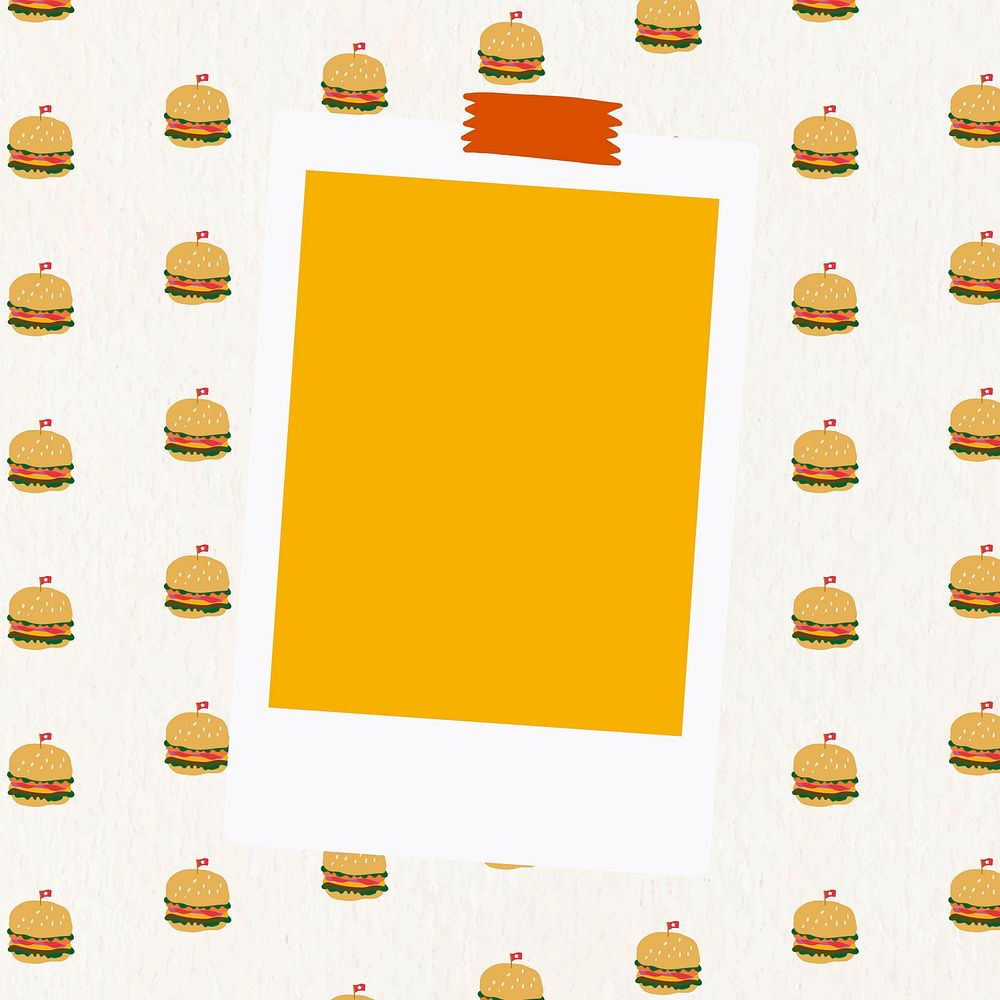 Vector instant photo frame on burger pattern background