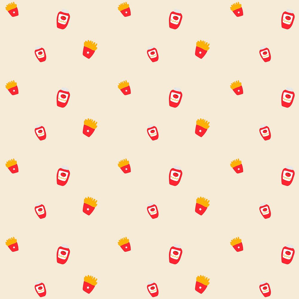French fries ketchup seamless pattern hand drawn background