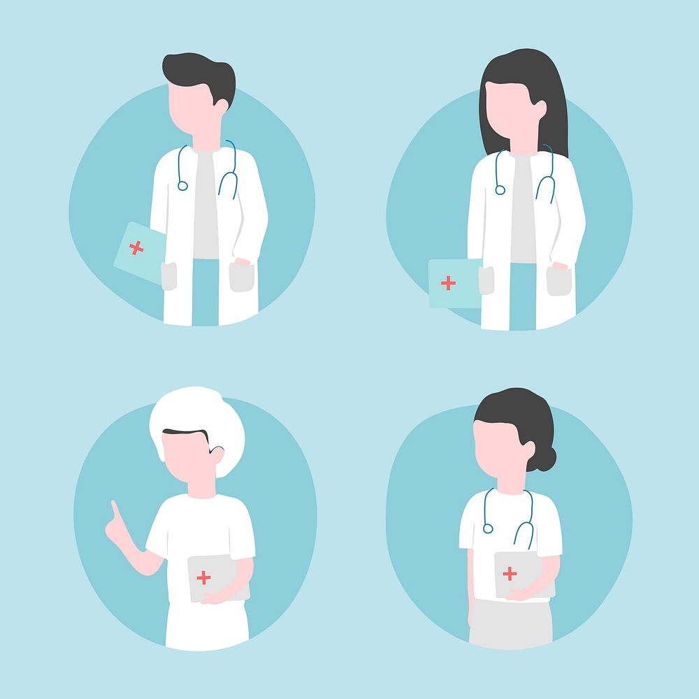 Doctors and nurses with stethoscope covid 19 characters template