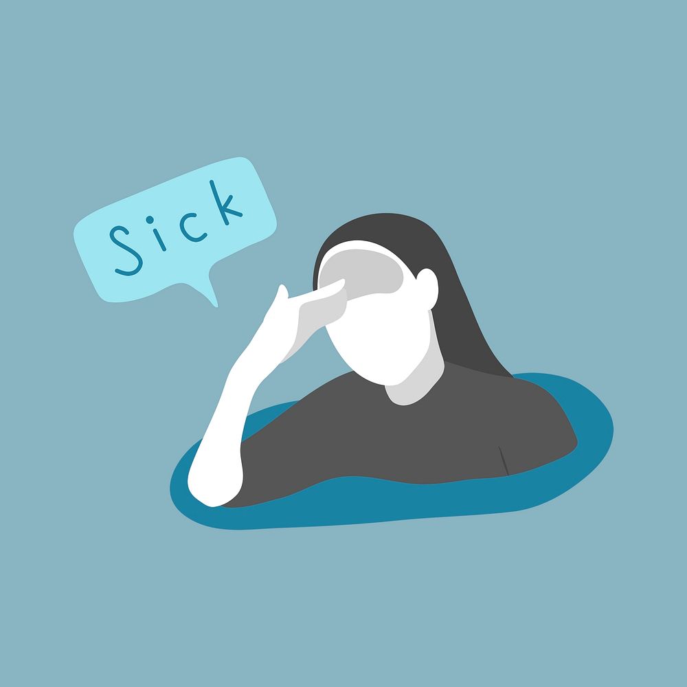 Woman feeling sick with a headache illustration