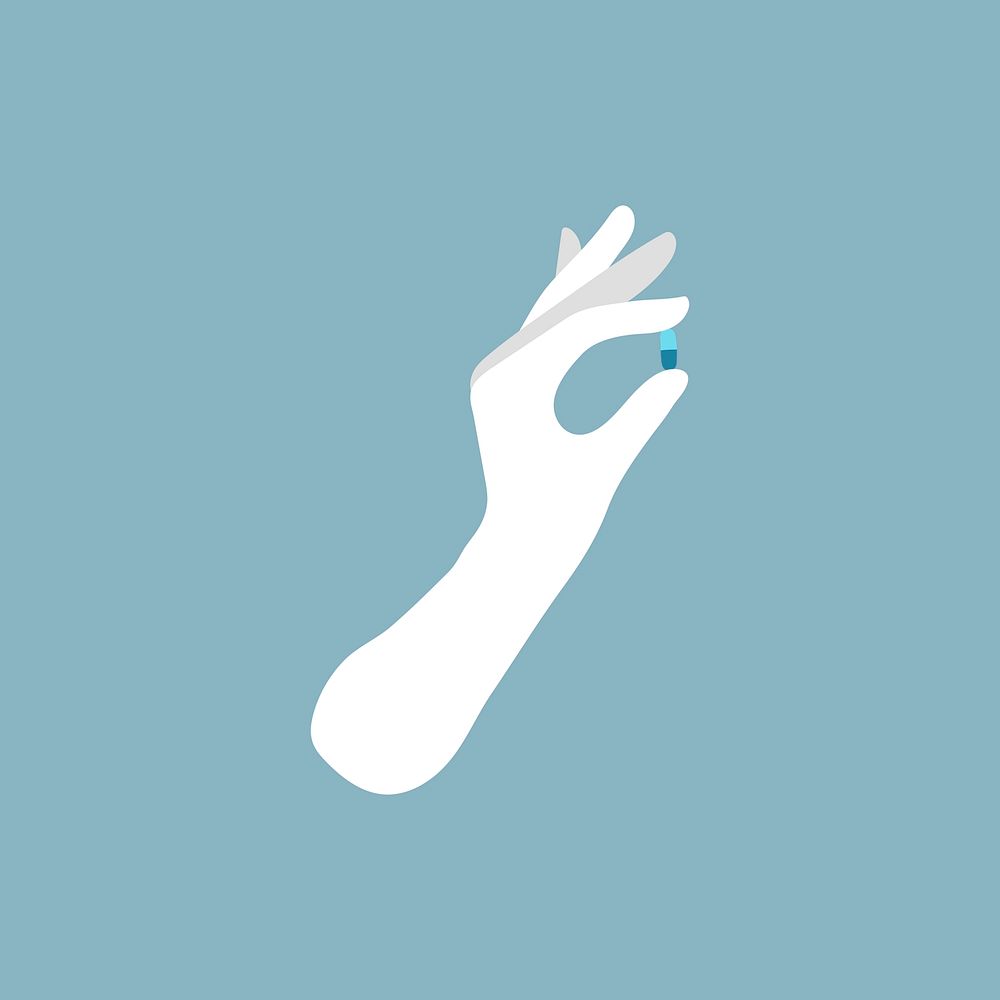 Hand holding a pill illustration
