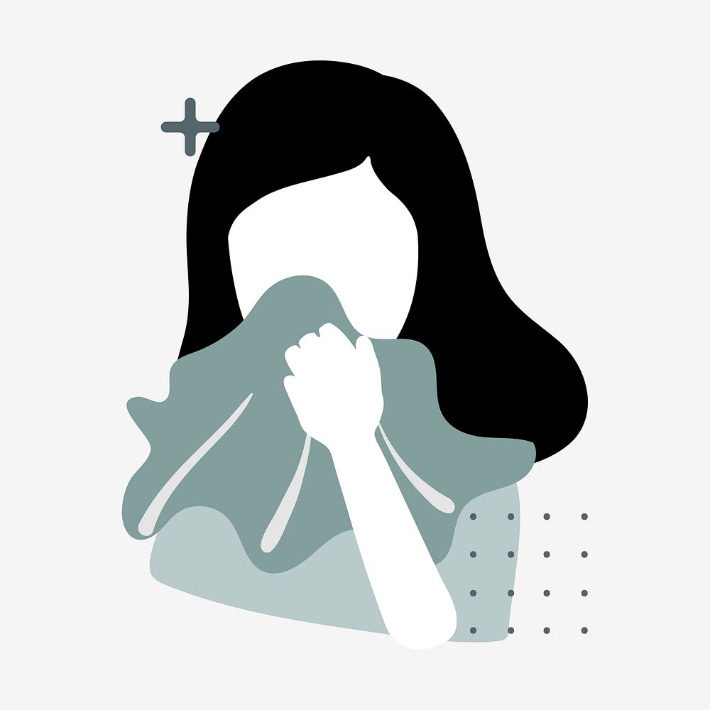 Sick woman sneezing into handkerchief vector
